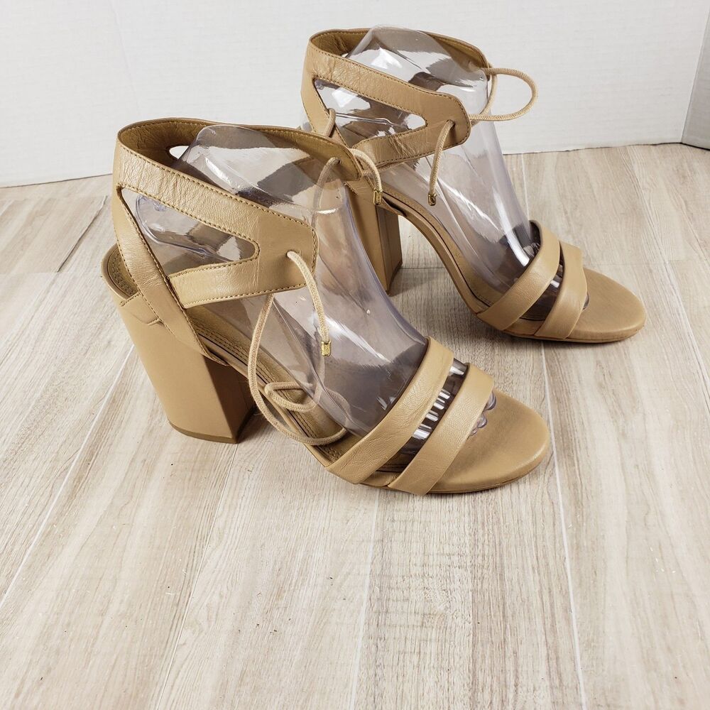 Gianni Bini Women’s Beige Leather Strappy Ankle Strap Buckle Block Heel 9.5